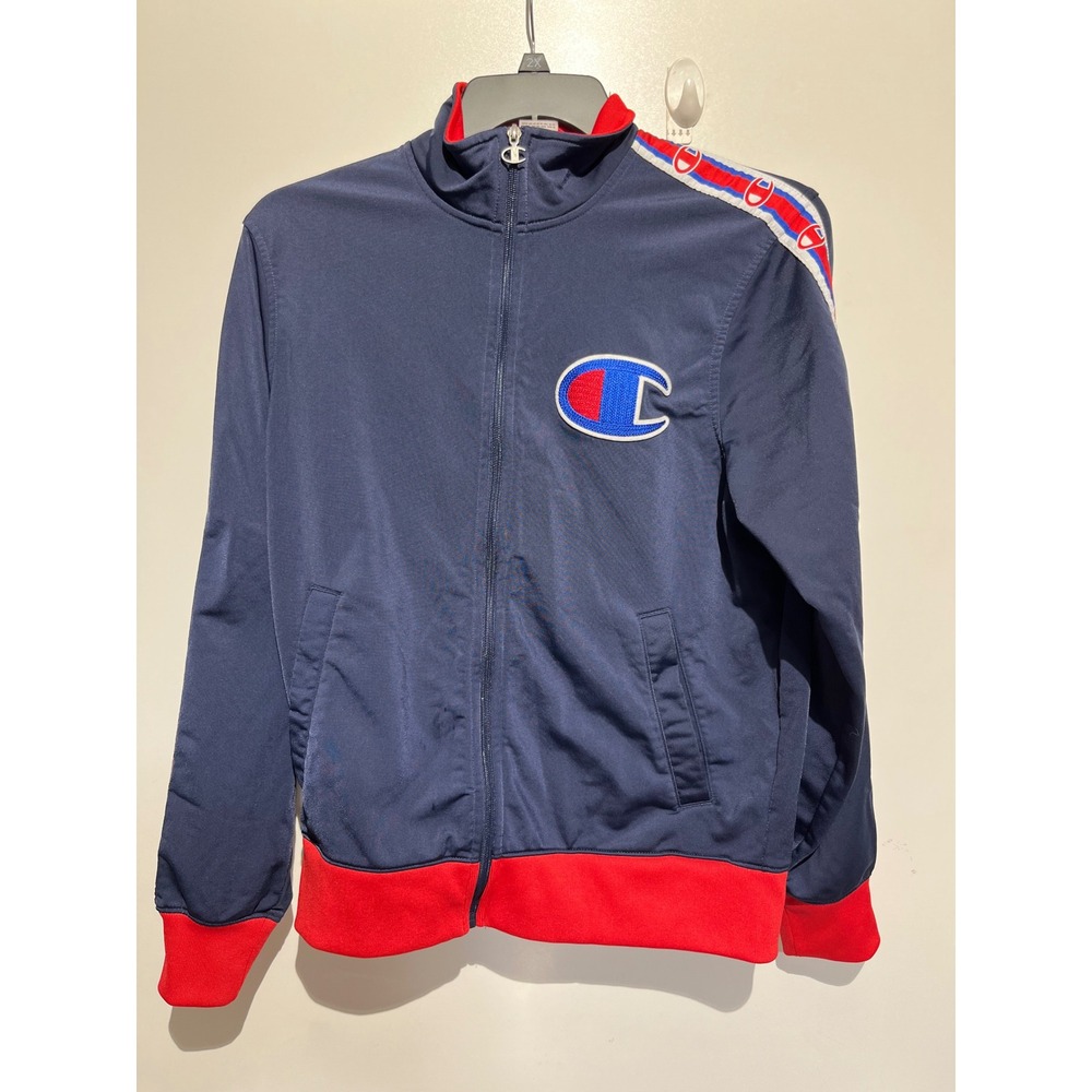 Champion Navy Blue Red Big C Logo Taping Track Jacket V3377 AEZ Mens Medium